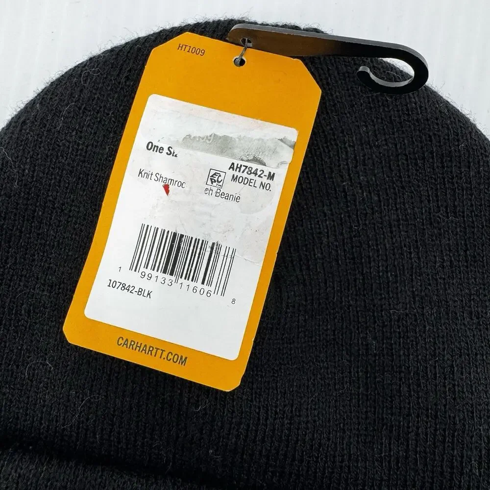 Carhartt Knit Black Beanie Shamrock Patch No Luck Needed Sock Hat NWT OSFM